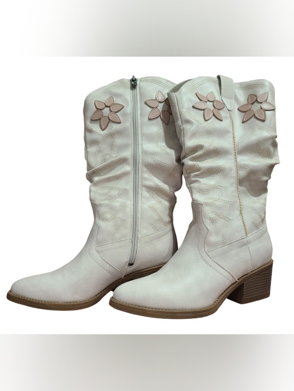 NWOB Blowfish Malibu White Floral Appliqué Mid-Calf Western Boots 8.5
